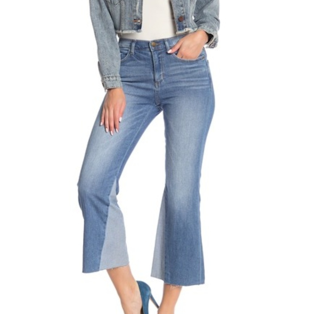 SP BLACK LABEL Medium Dark Raw Cropped Flare Jeans